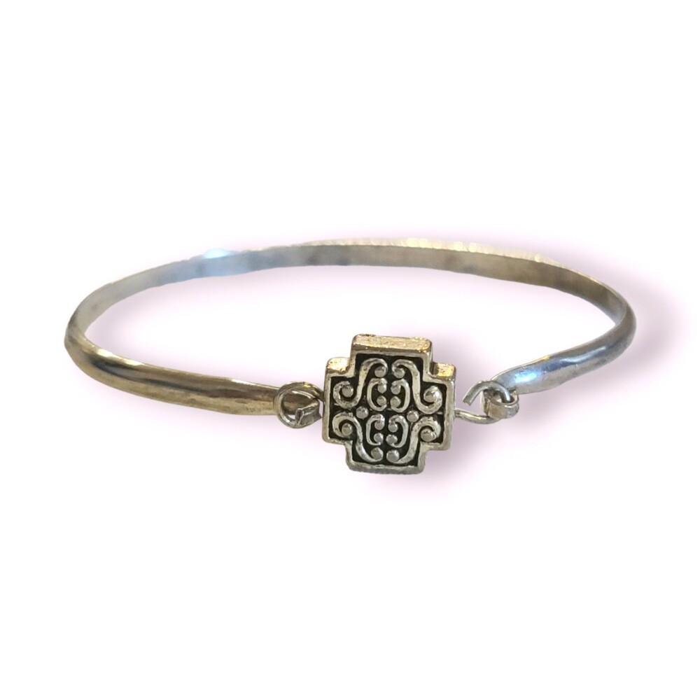 Vintage Sterling Silver 925 Black Etched Filigree Reversible Bangle Bracelet